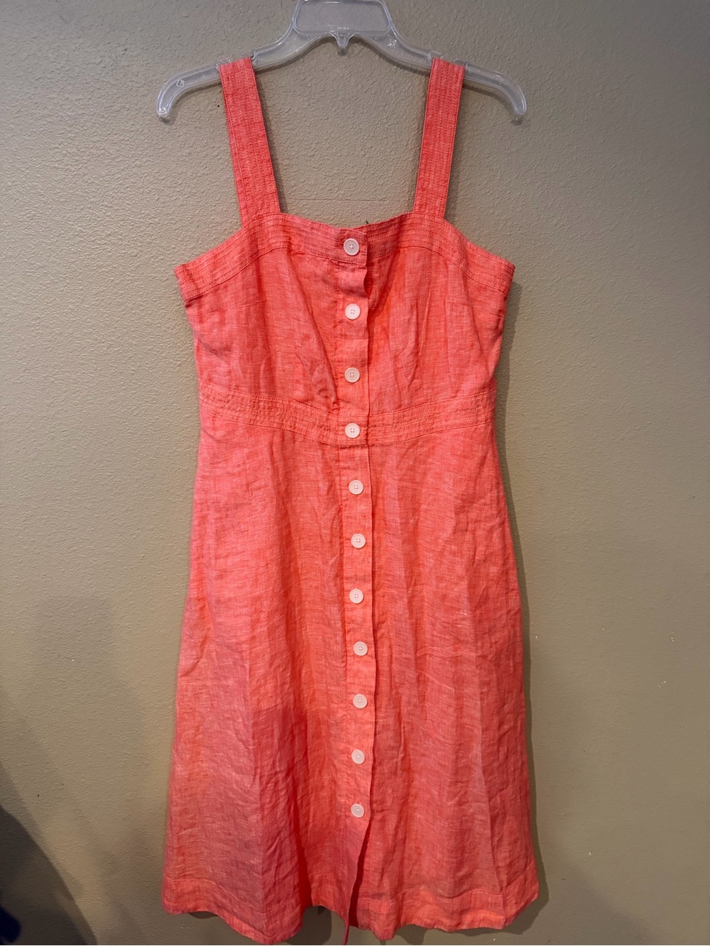 Talbots 100% Linen Coral / tangerine Button-Front Sundress
